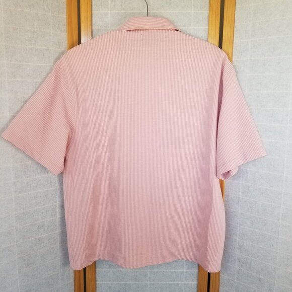 Boohoo Man Oversized Seersucker Stripe Collared Shirt Pink Size Large - Picture 6 of 6